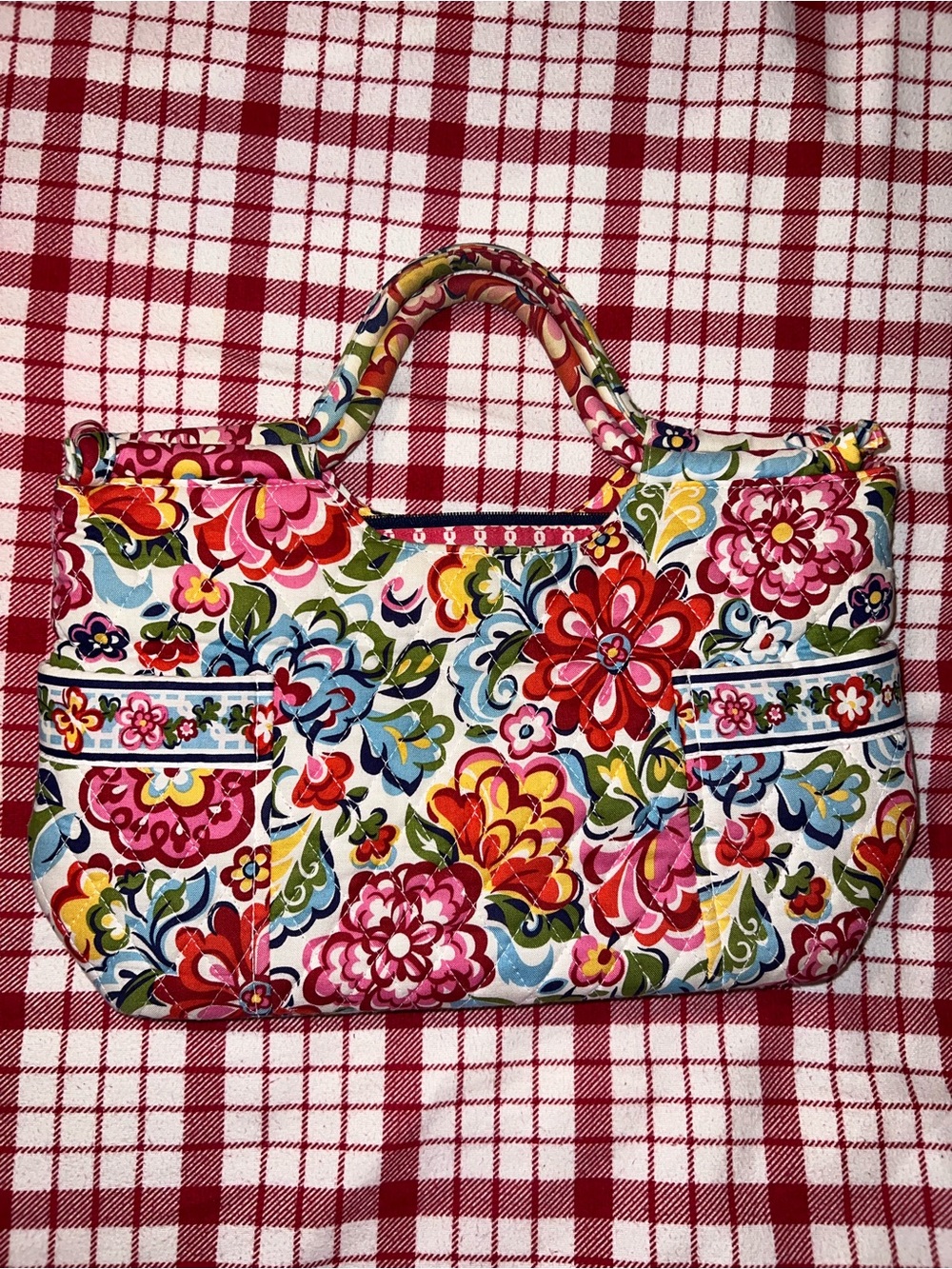 Vera Bradley Floral Quilted Tote in Pink Red Yellow Blue